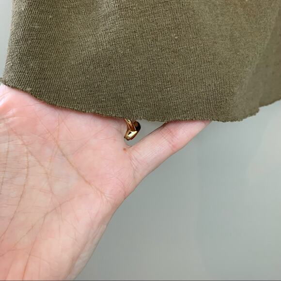 Vince Linen Raw Hem Army Green Long Sleeve Top - Picture 4 of 8